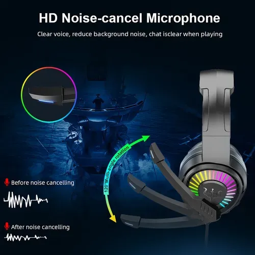 Casque Gamer Gt67 Noir Avec Micro Et LED Pour PC Et Consoles - Hp 40mm - Contrôle Du Volume