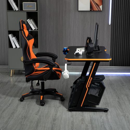 Pack Bureau Desk120z-orange et Fauteuil Ams-800-orange - Finition Orange - 1m20 - Style Carbone