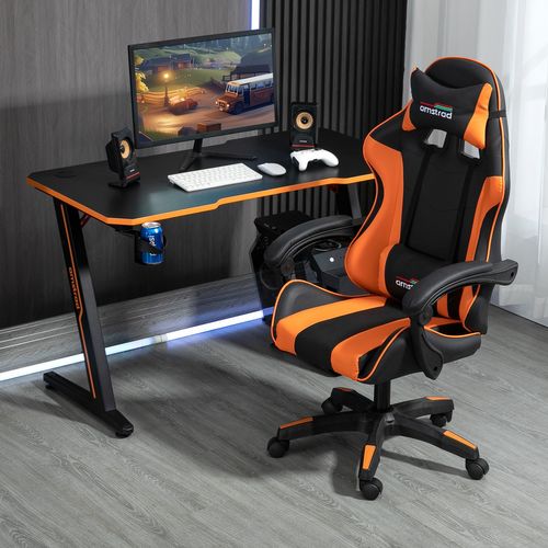 Pack Bureau Desk120z-orange et Fauteuil Ams-800-orange - Finition Orange - 1m20 - Style Carbone