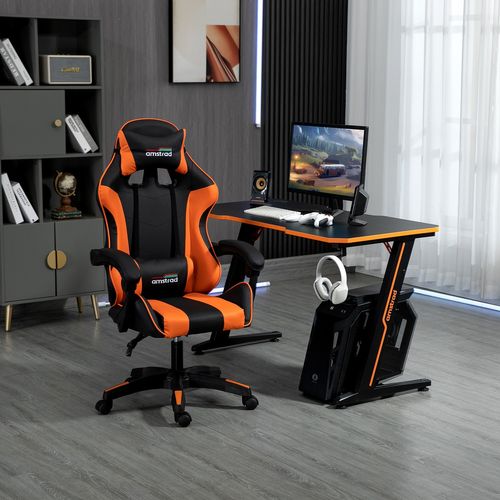 Pack Bureau Desk120z-orange et Fauteuil Ams-800-orange - Finition Orange - 1m20 - Style Carbone