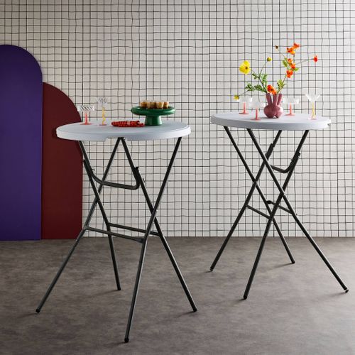 Lot De 2 Tables Hautes De Réception – Gala – Mange Debout. Pliables. D.80cm X 110cm