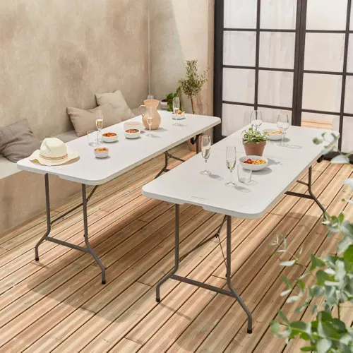 Lot De 2 Tables De Réception. Pliables 180cm. Table Pliante Avec Poignée De Transport. Table De