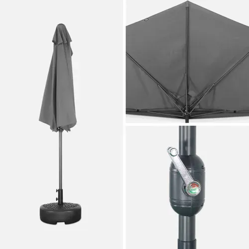 Parasol De Balcon D.250cm – Calvi – Demi-parasol Droit. Mât Central En Aluminium Avec Manivelle