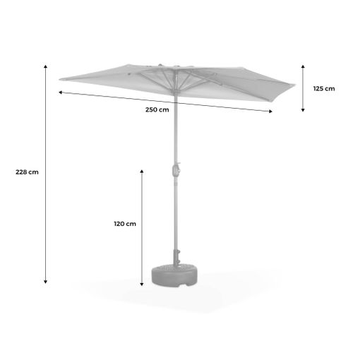 Parasol De Balcon D.250cm – Calvi – Demi-parasol Droit. Mât Central En Aluminium Avec Manivelle