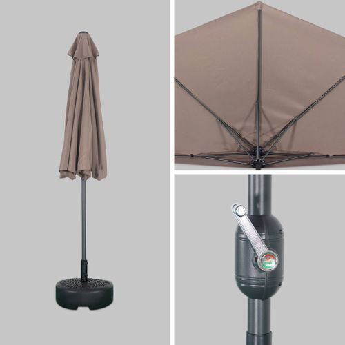 Parasol De Balcon D.250cm – Calvi – Demi-parasol Droit. Mât Central En Aluminium Avec Manivelle