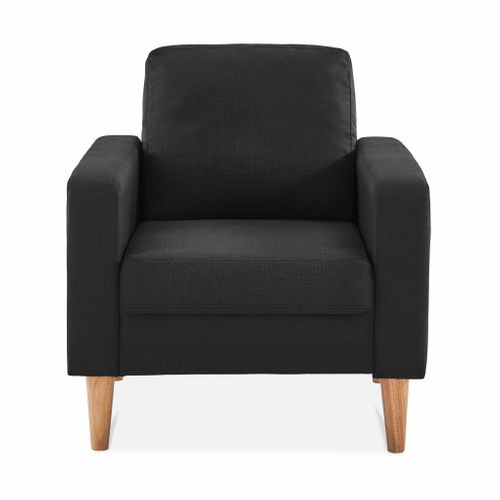 Fauteuil Scandinave En Tissu Gris Chiné Foncé - Bjorn - Canapé 1 Place Fixe Droit Pieds Bois