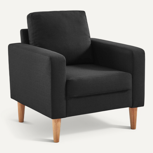 Fauteuil Scandinave En Tissu Gris Chiné Foncé - Bjorn - Canapé 1 Place Fixe Droit Pieds Bois