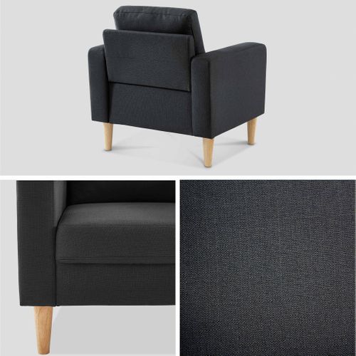Fauteuil Scandinave En Tissu Gris Chiné Foncé - Bjorn - Canapé 1 Place Fixe Droit Pieds Bois