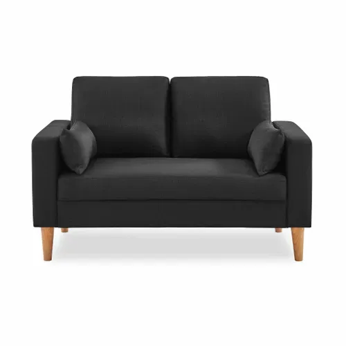 Canapé En Tissu Gris Chiné Foncé - Bjorn - Canapé 2 Places Fixe Droit Pieds Bois. Style Scandinave
