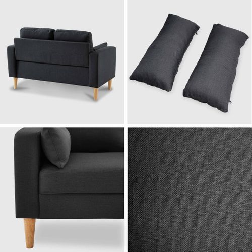 Canapé En Tissu Gris Chiné Foncé - Bjorn - Canapé 2 Places Fixe Droit Pieds Bois. Style Scandinave