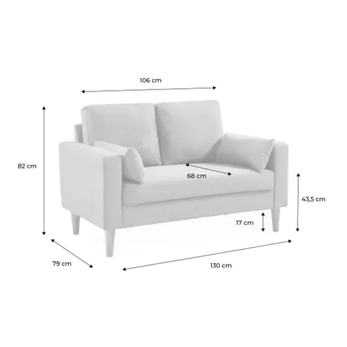 Canapé En Tissu Gris Chiné Foncé - Bjorn - Canapé 2 Places Fixe Droit Pieds Bois. Style Scandinave