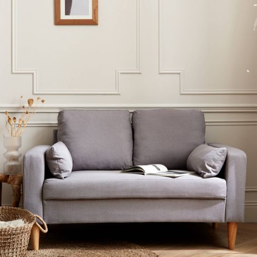 Canapé En Tissu Gris Clair Bjorn - Canapé 2 Places Fixe Droit Pieds Bois - Style Scandinave