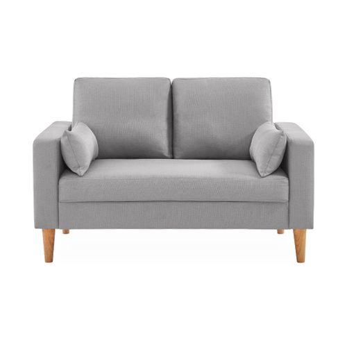 Canapé En Tissu Gris Clair Bjorn - Canapé 2 Places Fixe Droit Pieds Bois - Style Scandinave