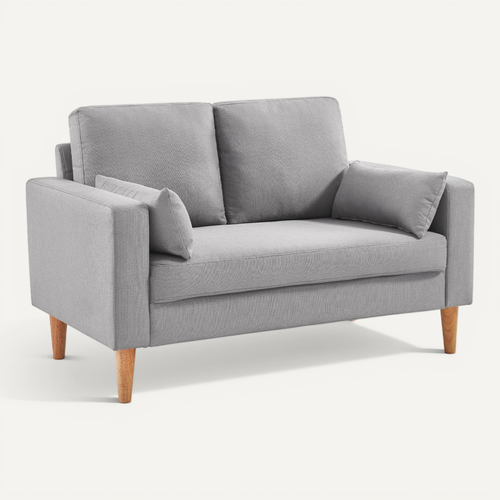 Canapé En Tissu Gris Clair Bjorn - Canapé 2 Places Fixe Droit Pieds Bois - Style Scandinave