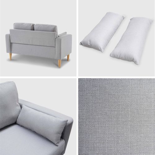 Canapé En Tissu Gris Clair Bjorn - Canapé 2 Places Fixe Droit Pieds Bois - Style Scandinave