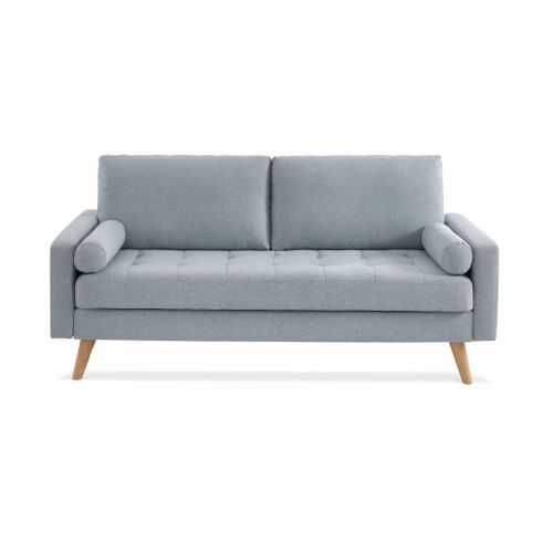 Canapé En Tissu Gris Clair. 3 Places Scandinave Fixe. Droit. Pieds Bois