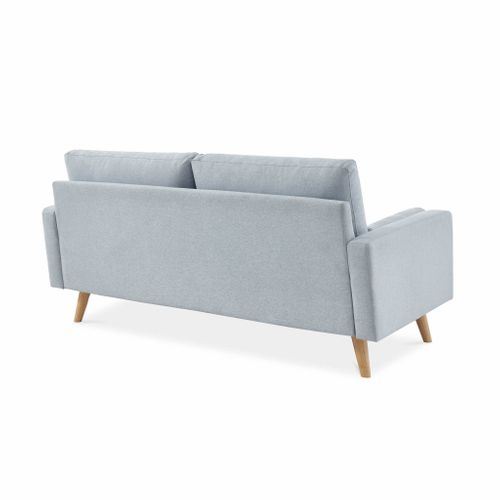 Canapé En Tissu Gris Clair. 3 Places Scandinave Fixe. Droit. Pieds Bois