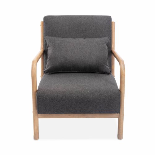 Fauteuil Design En Bois Et Tissu. 1 Place Droit Fixe. Pieds Compas Scandinave. Structure En Bois