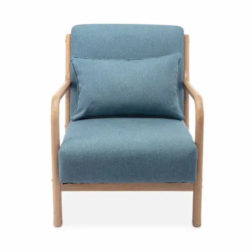 Fauteuil Design En Bois Et Tissu. 1 Place Droit Fixe. Pieds Compas Scandinave. Assise Confortable.