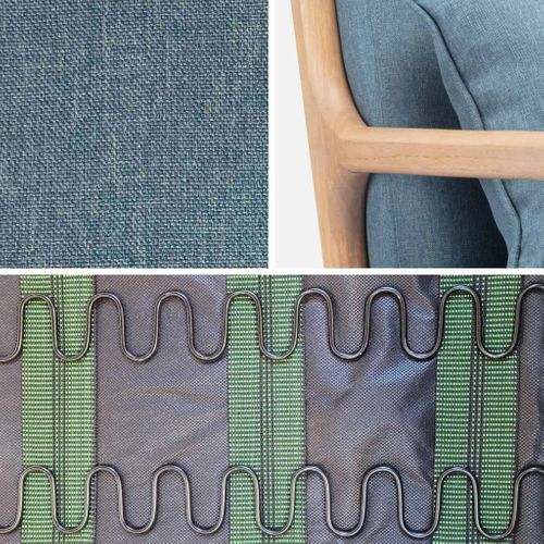 Fauteuil à Bascule Design En Bois Et Tissu. 1 Place. Rocking Chair Scandinave. Bleu