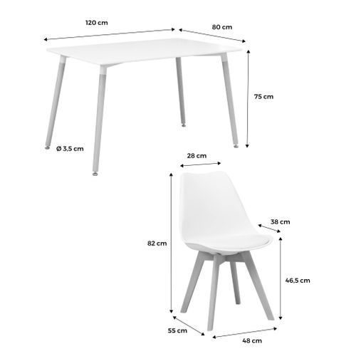 Table À Manger Rectangulaire Bois 120cm Blanc Hedvig 4 Chaises 4 Places Scandinave