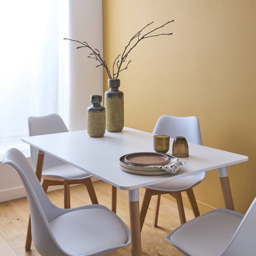 Table À Manger Rectangulaire Bois 120cm Blanc Hedvig 4 Chaises 4 Places Scandinave