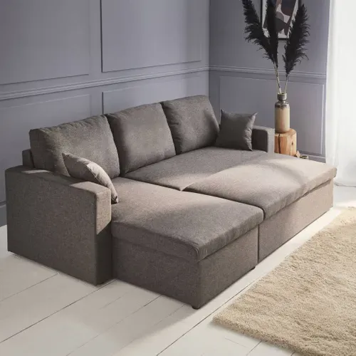 Canapé D'angle Convertible En Tissu Gris Chiné Foncé Ida - 3 Places - Fauteuil D'angle Réversible