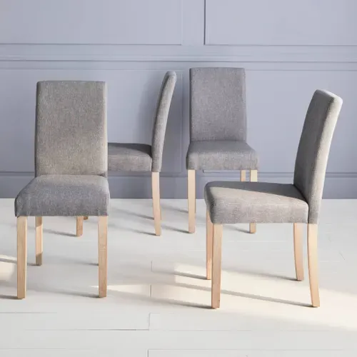 Lot De 4 Chaises - Rita - Chaises En Tissu. Pieds En Bois Cérusé. Gris Clairs