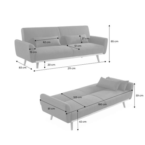 Canapé Convertible Design En Velours - Oskar - 2 - 3 Places Scandinave Droit Avec Pieds Fins Or