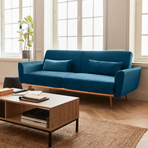 Canapé Convertible Design En Velours - Oskar - 2 - 3 Places Scandinave Droit Avec Pieds Fins Or