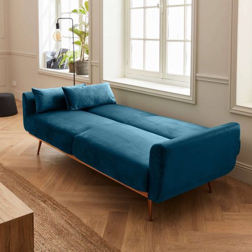 Canapé Convertible Design En Velours - Oskar - 2 - 3 Places Scandinave Droit Avec Pieds Fins Or