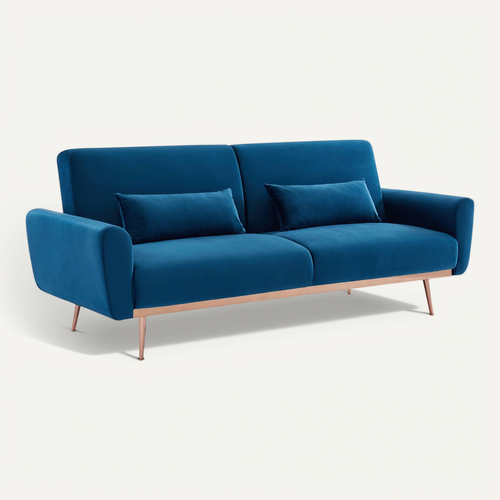 Canapé Convertible Design En Velours - Oskar - 2 - 3 Places Scandinave Droit Avec Pieds Fins Or