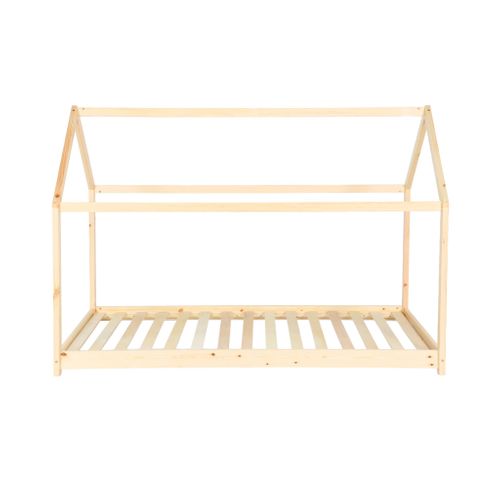 Lit Cabane Montessori. Bois Massif En Pin Naturel - Tobias - Sommier Inclus. 90 X 190 Cm