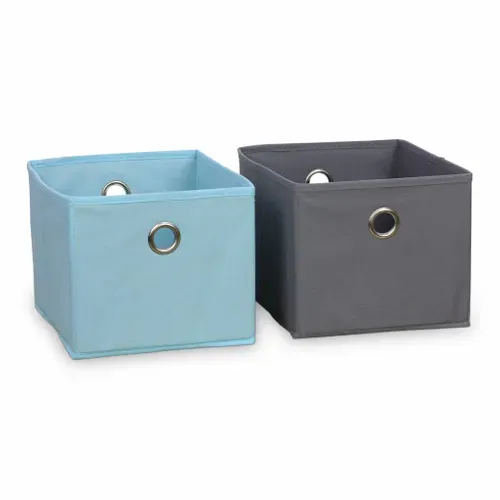Meuble De Rangement Pour Enfant. Blanc - Camille - Avec 7 Compartiments Et 4 Paniers Gris Et Bleus