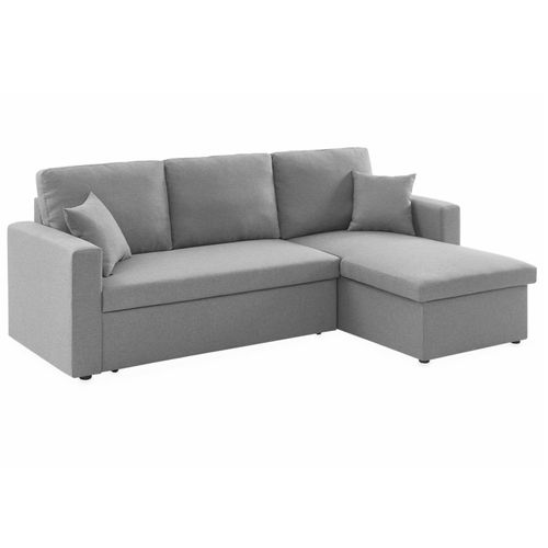 Canapé D'angle Convertible En Tissu Gris Clair - Ida - 3 Places. Fauteuil D'angle Réversible Coffre