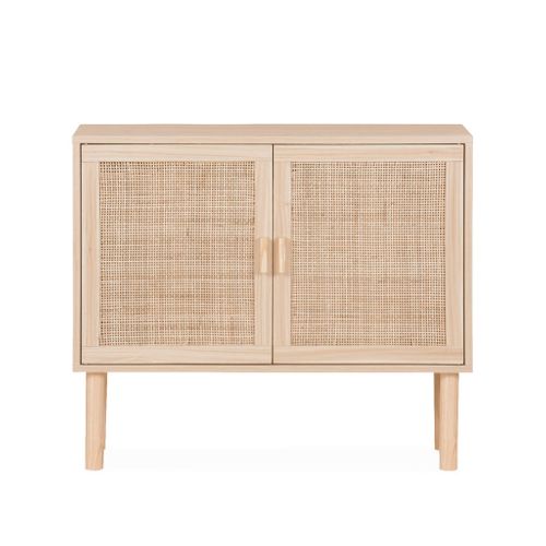 Buffet En Décor Bois Et Cannage - Camargue - 2 Portes. Buffet Bas. 80x30x68cm