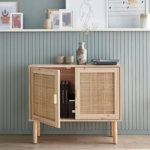 Buffet En Décor Bois Et Cannage - Camargue - 2 Portes. Buffet Bas. 80x30x68cm