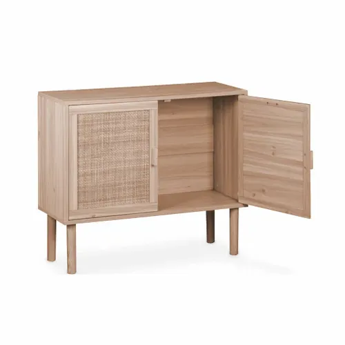 Buffet En Décor Bois Et Cannage - Camargue - 2 Portes. Buffet Bas. 80x30x68cm