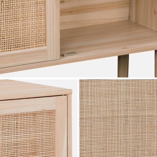 Buffet En Décor Bois Et Cannage - Camargue - 2 Portes. Buffet Bas. 80x30x68cm