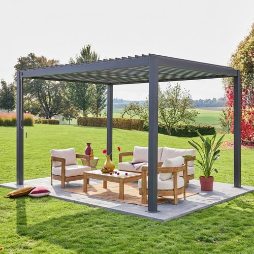 Pergola Bioclimatique Gris Anthracite – Triomphe – 3x4m. Aluminium. à Lames Orientables