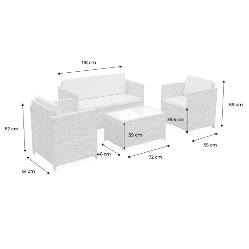 Salon De Jardin En Résine Tressée - Perugia - Résine Naturelle Coussins  Beiges - 4 Places - 1
