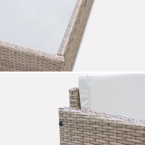 Salon De Jardin En Résine Tressée - Perugia - Résine Naturelle Coussins  Beiges - 4 Places - 1
