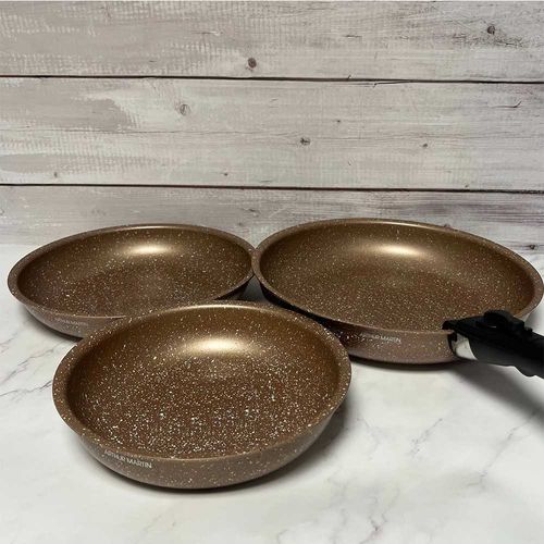 Set De 3 Poêles Arthur Martin En Aluminium Avec Poignée Amovible - 20, 24, 28 Cm - Tous Feux