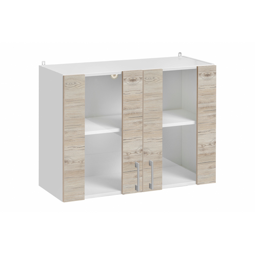 Meuble Haut De Cuisine Eco Noyer Blanchi 2 Portes Vitrées L 80 Cm
