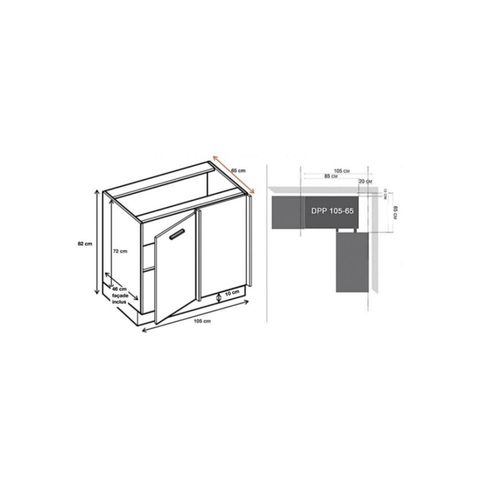 Meuble D'angle Bas Eco Noyer Blanchi 1 Porte, L 105 Cm