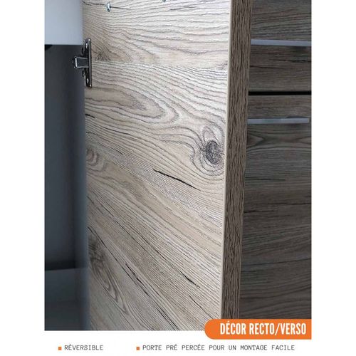 Meuble D'angle Bas Eco Noyer Blanchi 1 Porte, L 105 Cm