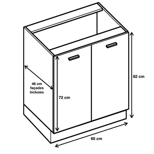 Meuble Bas De Cuisine Eco Noyer Blanchi 2 Portes L 60 Cm
