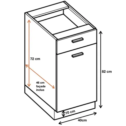 Meuble Bas De Cuisine Eco Noyer Blanchi 1 Porte 1 Tiroir L 40 Cm