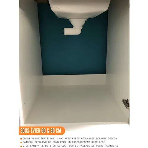 Meuble Sous-évier Eco Chene Naturel 2 Portes L 80 Cm