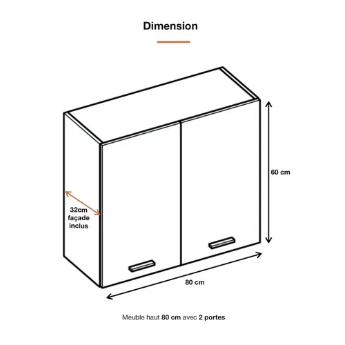 Meuble Haut De Cuisine Eco Gris Brillant 2 Portes L 80 Cm